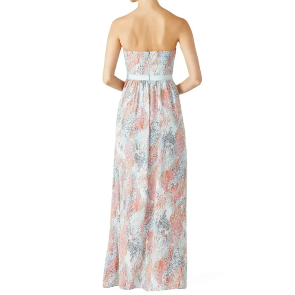 Bcbgmaxazria AMBER Blue Print Chiffon Strapless Gown Size 8 Prom